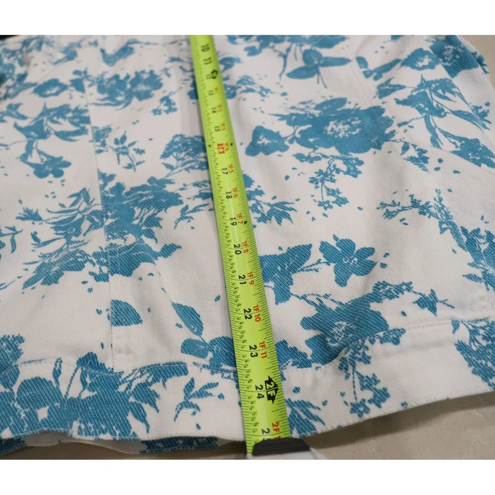 Denim & Co Summer Teal & White Twill Jean Jacket Large